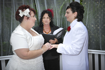 Maria & Sally from Mackay had their Commitment Ceremony at the Mt Ommaney Hotel Apartment's Wedding Garden in West Brisbane with Marilyn Rainbow Pride Celebrant
